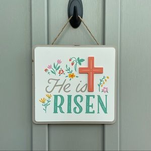 He is Risen Easter Resurrection Day Cross Floral Wall Hanging or Table Top